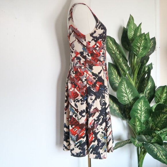 Maeve Anthropologie Artsy Abstract Print Fit & Flare Dress Tencel Stretch S - Picture 8 of 16